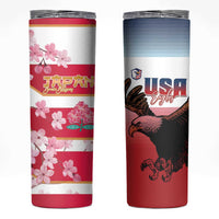 USA and Japan Rugby Skinny Tumbler Eagles Brave Blossoms Together Pacific LT14 Red - Polynesian Pride