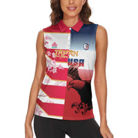 USA and Japan Rugby Custom Women Sleeveless Polo Shirt Eagles Brave Blossoms Together Pacific LT14 - Polynesian Pride