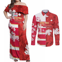 Canada and Japan Rugby Custom Couples Matching Off Shoulder Maxi Dress and Long Sleeve Button Shirt Canucks Brave Blossoms Together Pacific LT14 Red - Polynesian Pride