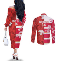 Canada and Japan Rugby Custom Couples Matching Off The Shoulder Long Sleeve Dress and Long Sleeve Button Shirt Canucks Brave Blossoms Together Pacific LT14 - Polynesian Pride