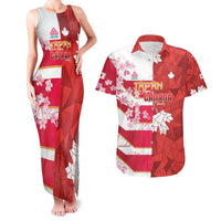 Canada and Japan Rugby Custom Couples Matching Tank Maxi Dress and Hawaiian Shirt Canucks Brave Blossoms Together Pacific LT14 Red - Polynesian Pride