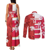 Canada and Japan Rugby Custom Couples Matching Tank Maxi Dress and Long Sleeve Button Shirt Canucks Brave Blossoms Together Pacific LT14 - Polynesian Pride