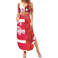 Canada and Japan Rugby Custom Family Matching Summer Maxi Dress and Hawaiian Shirt Canucks Brave Blossoms Together Pacific LT14 Mom's Dress Red - Polynesian Pride