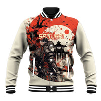 Samurai Warrior Japan Baseball Jacket Red-blossomed Tree Classic Japanese Stylized - Polynesian Pride