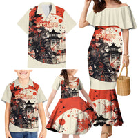 Samurai Warrior Japan Family Matching Mermaid Dress and Hawaiian Shirt Red-blossomed Tree Classic Japanese Stylized LT14 - Polynesian Pride