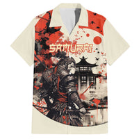 Samurai Warrior Japan Family Matching Off The Shoulder Long Sleeve Dress and Hawaiian Shirt Red-blossomed Tree Classic Japanese Stylized LT14 Dad's Shirt - Short Sleeve Red - Polynesian Pride