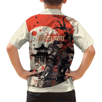 Samurai Warrior Japan Family Matching Off Shoulder Maxi Dress and Hawaiian Shirt Red-blossomed Tree Classic Japanese Stylized LT14 - Polynesian Pride