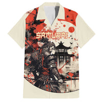 Samurai Warrior Japan Family Matching Off Shoulder Short Dress and Hawaiian Shirt Red-blossomed Tree Classic Japanese Stylized LT14 Dad's Shirt - Short Sleeve Red - Polynesian Pride