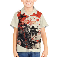 Samurai Warrior Japan Family Matching Off Shoulder Short Dress and Hawaiian Shirt Red-blossomed Tree Classic Japanese Stylized LT14 Son's Shirt Red - Polynesian Pride