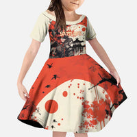 Samurai Warrior Japan Family Matching Tank Maxi Dress and Hawaiian Shirt Red-blossomed Tree Classic Japanese Stylized LT14 Daughter's Dress Red - Polynesian Pride