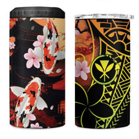 Hawaiian and Japanese 4 in 1 Can Cooler Tumbler Koi Fish With Kanaka Polynesian Tattoo LT14 One Size: 16 oz Black - Polynesian Pride