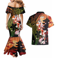Hawaiian and Japanese Couples Matching Mermaid Dress and Hawaiian Shirt Koi Fish With Kanaka Polynesian Tattoo - Polynesian Pride