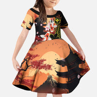 Hawaiian and Japanese Family Matching Off The Shoulder Long Sleeve Dress and Hawaiian Shirt Koi Fish With Kanaka Polynesian Tattoo LT14 Daughter's Dress Black - Polynesian Pride