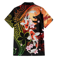 Hawaiian and Japanese Family Matching Off The Shoulder Long Sleeve Dress and Hawaiian Shirt Koi Fish With Kanaka Polynesian Tattoo LT14 - Polynesian Pride