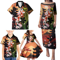 Hawaiian and Japanese Family Matching Puletasi and Hawaiian Shirt Koi Fish With Kanaka Polynesian Tattoo LT14 - Polynesian Pride