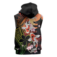 Hawaiian and Japanese Sleeveless Zip Hoodie Koi Fish With Kanaka Polynesian Tattoo LT14 - Polynesian Pride