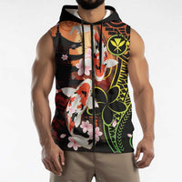 Hawaiian and Japanese Sleeveless Zip Hoodie Koi Fish With Kanaka Polynesian Tattoo LT14 - Polynesian Pride