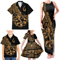 Polynesia Family Matching Tank Maxi Dress and Hawaiian Shirt Fish Hook Tattoo Go Fishing Polynesian Pattern Gold LT14 - Polynesian Pride