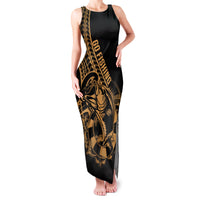 Polynesia Family Matching Tank Maxi Dress and Hawaiian Shirt Fish Hook Tattoo Go Fishing Polynesian Pattern Gold LT14 Mom's Dress Gold - Polynesian Pride