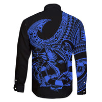 Polynesia Family Matching Long Sleeve Bodycon Dress and Hawaiian Shirt Fish Hook Tattoo Go Fishing Polynesian Pattern Blue LT14 - Polynesian Pride