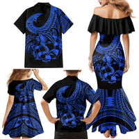 Polynesia Family Matching Mermaid Dress and Hawaiian Shirt Fish Hook Tattoo Go Fishing Polynesian Pattern Blue LT14 - Polynesian Pride