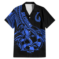 Polynesia Family Matching Mermaid Dress and Hawaiian Shirt Fish Hook Tattoo Go Fishing Polynesian Pattern Blue LT14 Dad's Shirt - Short Sleeve Blue - Polynesian Pride