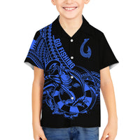 Polynesia Family Matching Off Shoulder Long Sleeve Dress and Hawaiian Shirt Fish Hook Tattoo Go Fishing Polynesian Pattern Blue LT14 Son's Shirt Blue - Polynesian Pride