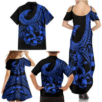Polynesia Family Matching Summer Maxi Dress and Hawaiian Shirt Fish Hook Tattoo Go Fishing Polynesian Pattern Blue LT14 - Polynesian Pride