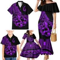 Polynesia Family Matching Mermaid Dress and Hawaiian Shirt Fish Hook Tattoo Go Fishing Polynesian Pattern Purple LT14 - Polynesian Pride