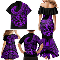 Polynesia Family Matching Mermaid Dress and Hawaiian Shirt Fish Hook Tattoo Go Fishing Polynesian Pattern Purple LT14 - Polynesian Pride