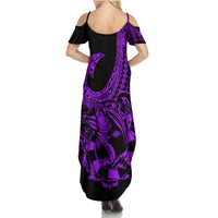 Polynesia Family Matching Summer Maxi Dress and Hawaiian Shirt Fish Hook Tattoo Go Fishing Polynesian Pattern Purple LT14 - Polynesian Pride