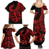 Polynesia Family Matching Summer Maxi Dress and Hawaiian Shirt Fish Hook Tattoo Go Fishing Polynesian Pattern Red LT14 - Polynesian Pride