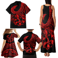 Polynesia Family Matching Tank Maxi Dress and Hawaiian Shirt Fish Hook Tattoo Go Fishing Polynesian Pattern Red LT14 - Polynesian Pride
