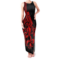 Polynesia Family Matching Tank Maxi Dress and Hawaiian Shirt Fish Hook Tattoo Go Fishing Polynesian Pattern Red LT14 Mom's Dress Red - Polynesian Pride