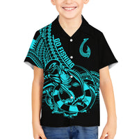 Polynesia Family Matching Off Shoulder Long Sleeve Dress and Hawaiian Shirt Fish Hook Tattoo Go Fishing Polynesian Pattern Turquosie LT14 Son's Shirt Turquoise - Polynesian Pride