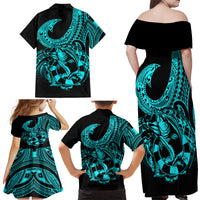 Polynesia Family Matching Off Shoulder Maxi Dress and Hawaiian Shirt Fish Hook Tattoo Go Fishing Polynesian Pattern Turquosie LT14 - Polynesian Pride