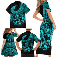 Polynesia Family Matching Short Sleeve Bodycon Dress and Hawaiian Shirt Fish Hook Tattoo Go Fishing Polynesian Pattern Turquosie LT14 - Polynesian Pride