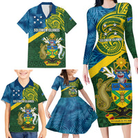 Solomon Islands Family Matching Long Sleeve Bodycon Dress and Hawaiian Shirt Tropical Leaves With Melanesian Pattern LT14 - Polynesian Pride