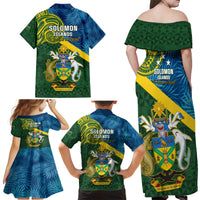 Solomon Islands Family Matching Off Shoulder Maxi Dress and Hawaiian Shirt Tropical Leaves With Melanesian Pattern LT14 - Polynesian Pride