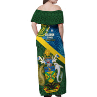 Solomon Islands Family Matching Off Shoulder Maxi Dress and Hawaiian Shirt Tropical Leaves With Melanesian Pattern LT14 - Polynesian Pride