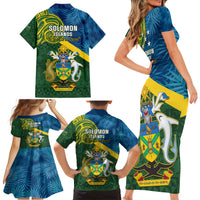 Solomon Islands Family Matching Short Sleeve Bodycon Dress and Hawaiian Shirt Tropical Leaves With Melanesian Pattern LT14 - Polynesian Pride