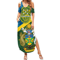 Solomon Islands Family Matching Summer Maxi Dress and Hawaiian Shirt Tropical Leaves With Melanesian Pattern LT14 Mom's Dress Green - Polynesian Pride