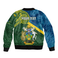 Personalised Solomon Islands Sleeve Zip Bomber Jacket Tropical Leaves With Melanesian Pattern LT14 - Polynesian Pride
