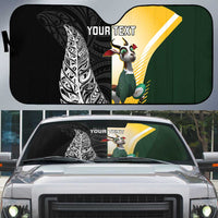New Zealand and South Africa Rugby Custom Auto Sun Shade Maori Silver Fern Springbok Together LT14 Black - Polynesian Pride
