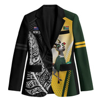 New Zealand and South Africa Rugby Custom Blazer Maori Silver Fern Springbok Together LT14 Unisex Black - Polynesian Pride