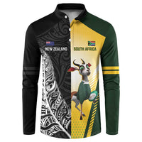 New Zealand and South Africa Rugby Custom Button Sweatshirt Maori Silver Fern Springbok Together LT14 Black - Polynesian Pride