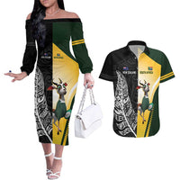 New Zealand and South Africa Rugby Custom Couples Matching Off The Shoulder Long Sleeve Dress and Hawaiian Shirt Maori Silver Fern Springbok Together LT14 Black - Polynesian Pride