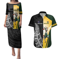 New Zealand and South Africa Rugby Custom Couples Matching Puletasi and Hawaiian Shirt Maori Silver Fern Springbok Together LT14 Black - Polynesian Pride
