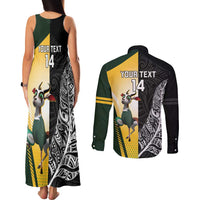 New Zealand and South Africa Rugby Custom Couples Matching Tank Maxi Dress and Long Sleeve Button Shirt Maori Silver Fern Springbok Together LT14 - Polynesian Pride