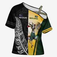 New Zealand and South Africa Rugby Custom Cross Shoulder Shirt Maori Silver Fern Springbok Together LT14 Female Black - Polynesian Pride